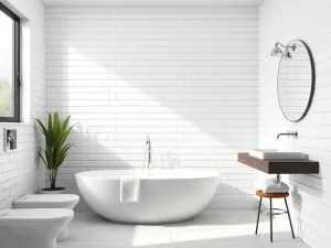 nowoczesna łazienka z białymi płytkami na ścianie