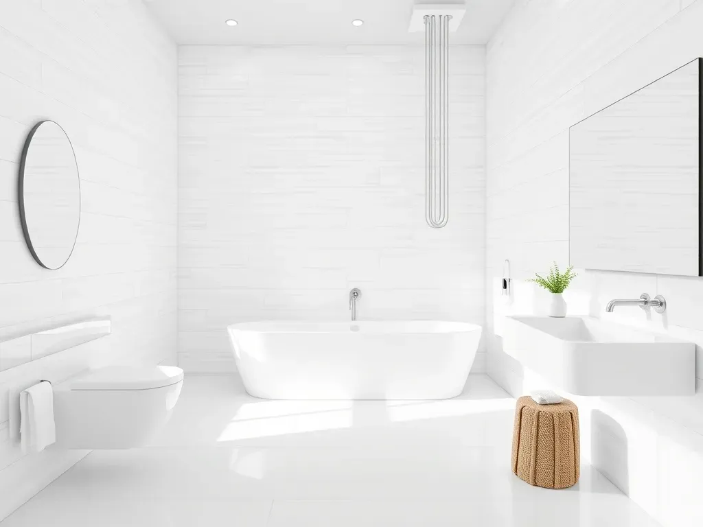 jasna łazienka z wanną, toaletą i umywalką